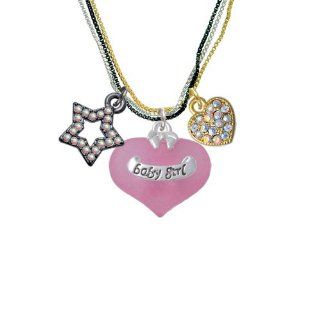 Baby Girl Pink Heart with Baby Feet RockStar Tri Color Necklace: Pendant Necklaces: Jewelry