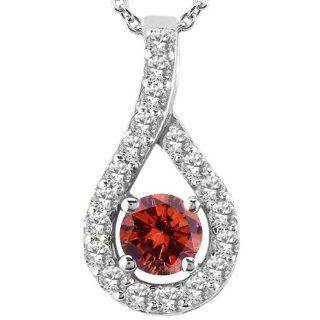 0.33 Ct Round Cognac Red Diamond White Sapphire 14K White Gold Pendant Jewelry