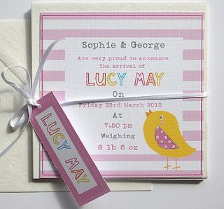 personalised girls birth announcement cards by tillie mint