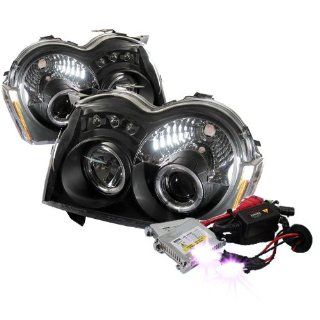 High Performance Xenon HID Jeep Grand Cherokee Halo LED ( Replaceable LEDs ) Projector Headlights with Premium Ballast   Black with 10000K Deep Blue HID: Automotive