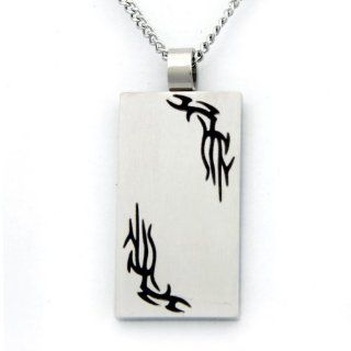 Tribal Necklace   Mens Tribal Design Dog Tag Pendant Necklace   Stainless Mens Necklace   Unisex Necklace Jewelry