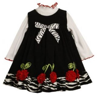 Bonnie Jean Baby 3M 24M Bonaz Cherry Zebra Print Border Corduroy Jumper Dress: Clothing