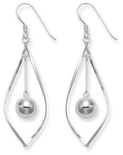 Heather Needham, Sterling Silver Open Twist Earrings With Dangling Ball   Size: 36mm X 16mm: Jewelry
