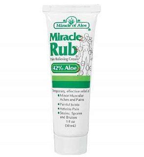 Miracle of Aloe Miracle Rub Pain Relieving Cream 1 Oz Say Goodbye to Tired, Aching Muscles and Joints Due to Arthritis, Rheumatism and Bursitis. Penetrates Deep and Provides Soothing Pain Relief Quick! Fast Acting Ingredients Provide Relief of Minor Muscul