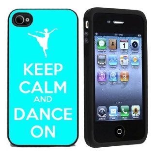Rubber Keep Calm and Dance On Apple iPhone 4 or 4s Case / Cover Verizon or At&T Baby Blue Cell Phones & Accessories
