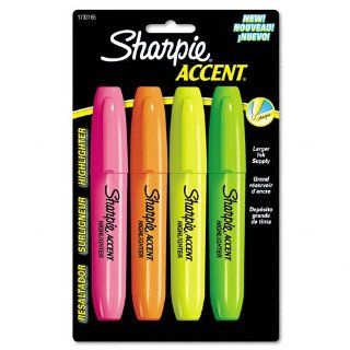 Sharpie Accent Products   Sharpie Accent   Accent Jumbo Highlighters, Chisel Tip, Fluorescent Green/Orange/Pink/Yellow, 4/Pk   Sold As 1 Set   Large ink supply ensures a long marking life.   Versatile chisel tip is ideal for both highlighting and underlini