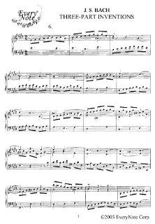 Bach J.S. 3 Part Inventions Invention No. 6 Instantly  and print sheet music J.S. Bach Books