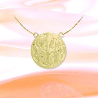 Monogram Necklace 3/4 inch 24K Gold Plated Sterling Silver Hand Engraved Personalized Initial Necklace   Made in USA: JN Monograms: Jewelry