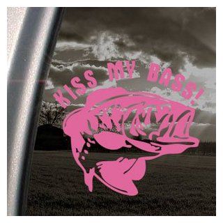 Kiss My Bass Fishing Pink Decal Car Truck Window Pink Sticker: Automotive
