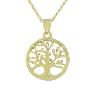 Sterling Silver Yellow Gold Womens Tree of Life Pendant Necklace with Chain: Jewelry