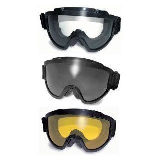 Three (3) Pairs Windshield Padded Goggles Clear, Smoke, and Yellow Lenses Fits Over Most Glasses 2mm Thick Pc Lens Anti fog Coating Great for Paintball Airsoft ATV Motorcycle the Padding Keeps Sweat Out of Your Eyes Meets ANSI Z87.1 Standards for Safety Ey