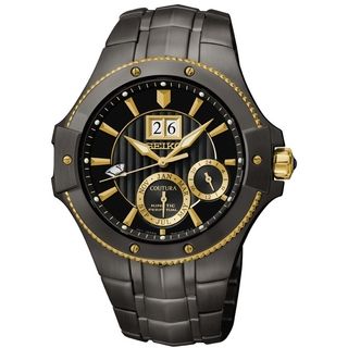 Seiko Men's SNP070 Coutura Black Ion Dial Gold Accent Automatic Kinetic Watch Seiko Men's Seiko Watches