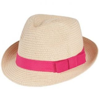 Luxury Lane Little Girls Tan Straw Fedora Hat with Pink Band Side Bow: Clothing