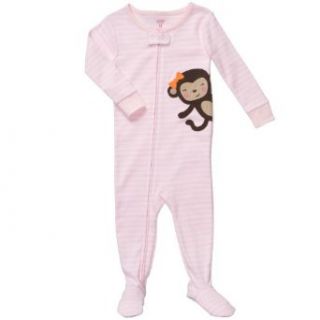 Carter's Baby Girls One Piece Cotton Knit "Pink Monkey" Footed Sleeper Pajamas (18 Months): Clothing