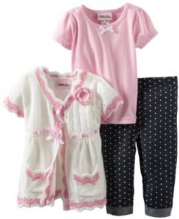 Little Lass Girls 2 6X 3 Piece Sweater Set with Dotted Denim Capri and Bow, White, 4T Clothing