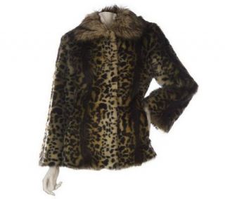 LOGO by Lori Goldstein Leopard Print Faux Fur Coat —