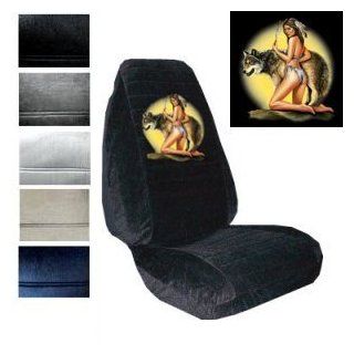 Seat Cover Connection Native American Woman with Wolf print 2 High Back Bucket Car Truck SUV Seat Covers   Charcoal Grey: Automotive