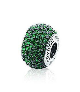 Sterling Silver Emerald Colored Crystal May Birthstone Bead Italian Style Single Charms Jewelry