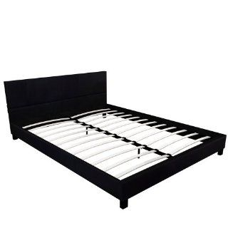 Design Kunstlederbett Doppelbett schwarz mit integriertem Lattenrost 140x200cm: Küche & Haushalt