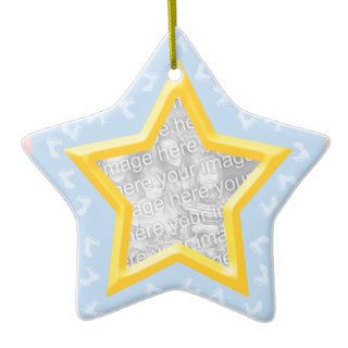 Baby Footprints Blue Star Photo Template Ornament