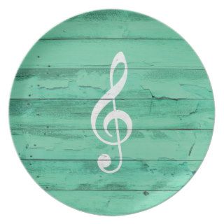 Hipster White Music Note Girly Turquoise Wood Plate