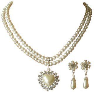 Trachtenschmuck Dirndl Collier Perlen Set Herz mit Kristallen   Set bestehend aus Kette und Ohrringen: Schmuck