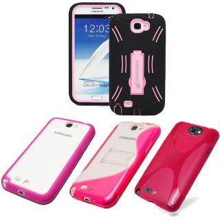 Fosmon's Full Package Variety Case Bundle (Pink) for Samsung Galaxy Note 2 / N7100   4x Fosmon Signature Series Protector Guard Bumper Skin Cases   Ultra Slim, Heavy Duty, Gripped, Designer, Hybrid with Stand, Slim Fit, Drop Proof Cell Phones & Ac