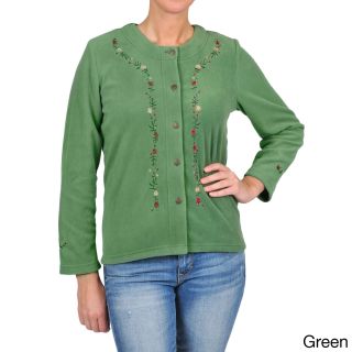 La Cera La Cera Womens Embroidered Fleece Jacket Green Size S (4 : 6)
