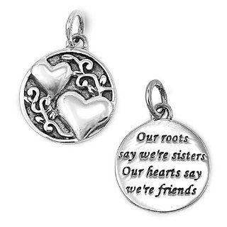 Round Hearts "Our roots says we're sisters Our Hearts says we're friends" Medallion Pendant and Necklace in Sterling Silver: NakedJewelryLA Jewelry