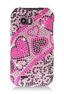 LG C800 MyTouch Q Full Diamond Graphic Case   Pink/Black Hearts: Cell Phones & Accessories