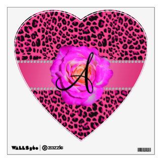 Monogram pink leopard hot pink rose wall sticker