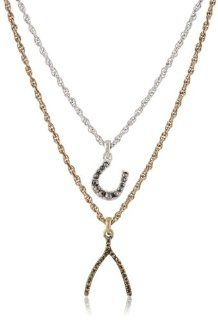 Lucky Brand Two Tone Wishbone Pendant Necklace, 16.25": Jewelry