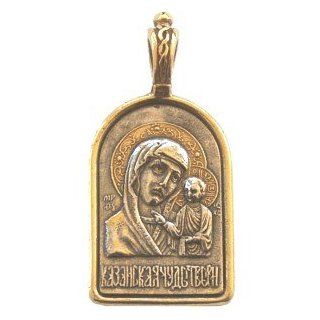 Saint Mary of Kazam medal or pendant   24K Gold and 925 silver (3x1.1x.15 cm or 1.2x0.43x0.06 inches) Fedorov's original masterpiece Imported from Russia by HolyLandMarket Jewelry