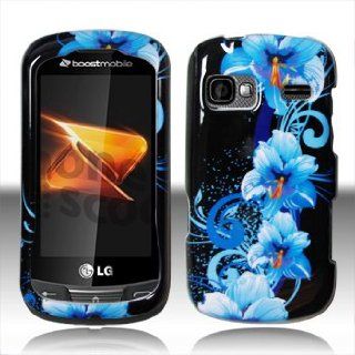 LG Rumor Reflex LN272 LN 272 Black with Blue Floral Flowers Design Snap On Hard Protective Cover Case Cell Phone: Cell Phones & Accessories