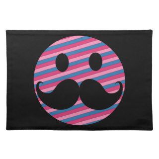 Retro Pink Striped Mustache Smiley Face Placemats