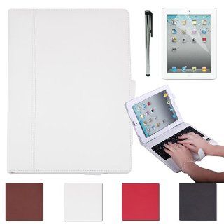 HDE Folding Leather Folio Case Cover Stand w/ Removable Bluetooth Keyboard for iPad 2 3 4 + Screen Protector + Stylus (White): Computers & Accessories