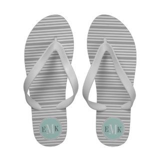 Lt Gray White Big Mini Stripes Lt Teal Monogram Flip Flops