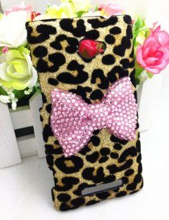 Pink Bling Shiny 3D Pink Bow Leopard Special Party Case Cover For HTC Windows 8X 6990 Verizon: Cell Phones & Accessories