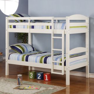 Walker Edison Twin Over Twin Solid Wood White Bunk Bed White Size Twin