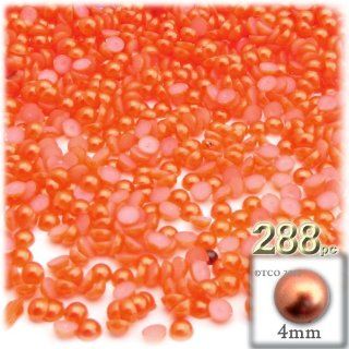 The Crafts Outlet 288 Piece Pearl Finish Half Dome Round Beads, 4mm, Fire Orange