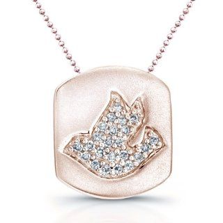 Victoria Kay 14k Rose Gold Diamond Dove Disk Pendant (1/10cttw, JK, I2 I3), 16": Jewelry