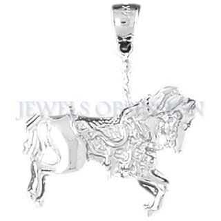 14K White Gold Carousel Horse Pendant: Jewelry