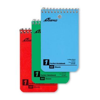 Ampad Pocket Notebook, Recycled, Size 3 x 5, Assorted Covers, Top Open, Narrow Ruled, 60 Sheets (25 087) : Subject Notebooks : Office Products