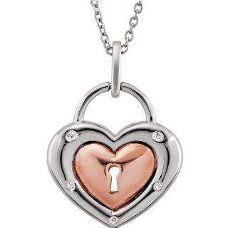 Diamond Heart Necklace in Sterling Silver and Rose Plated Silver Necklace, 18": Jewelry