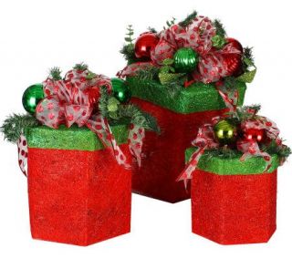 170 Lighted 3 Piece Set of Hexagon Shaped Decorated Gift Boxes —