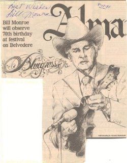 BILL MONROE   NEWSPAPER ADVERTISEMENT SIGNED CIRCA 1981: Entertainment Collectibles
