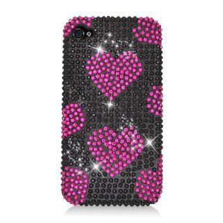 Eagle Cell PDIPHONE4F309 RingBling Brilliant Diamond Case for iPhone 4   Retail Packaging   Black/Hot Pink Heart: Cell Phones & Accessories