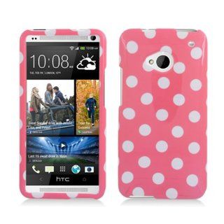 Aimo HTCM7PCPD304 Trendy Polka Dot Hard Snap On Protective Case for HTC One/M7   Retail Packaging   Light Pink/White: Cell Phones & Accessories