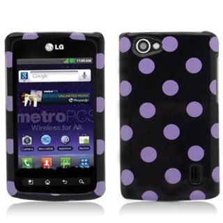 Aimo LGMS695PCPD305 Trendy Polka Dot Hard Snap On Protective Case for LG Optimus Elite/Optimus M+/Optimus Plus/Optimus Quest   Retail Packaging   Black/Purple: Cell Phones & Accessories