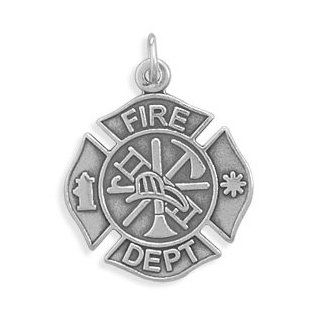 Firefighter Maltese Cross Medallion Charm Sterling Silver, Made in the USA: Jewelry
